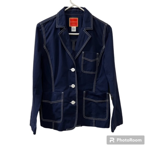 Isaac Mizrahi Target Womens Navy Blue White Contrast LS Unlined Blazer Sz Medium - Picture 1 of 10